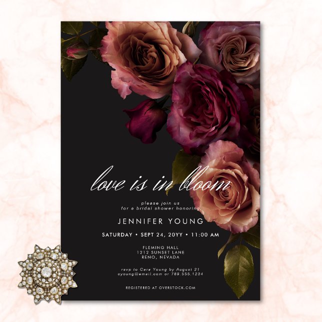 Elegant Moody Rust Burgundy Love In Bloom Shower Invitation (Elegant Moody Rust Burgundy Love In Bloom Shower Invitation)