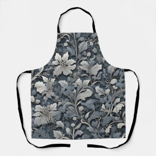 Elegant moody silver white grey floral apron