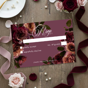 Elegant Moody Soft Rust Burgundy Floral No Dinner RSVP Card