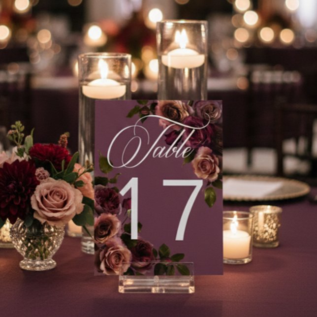 Elegant Moody Soft Rust & Burgundy Floral Wedding Table Number (Creator Uploaded)