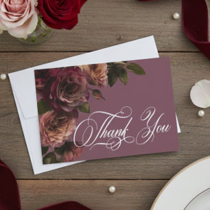Elegant Moody Soft Rust & Burgundy Floral Wedding Thank You Card