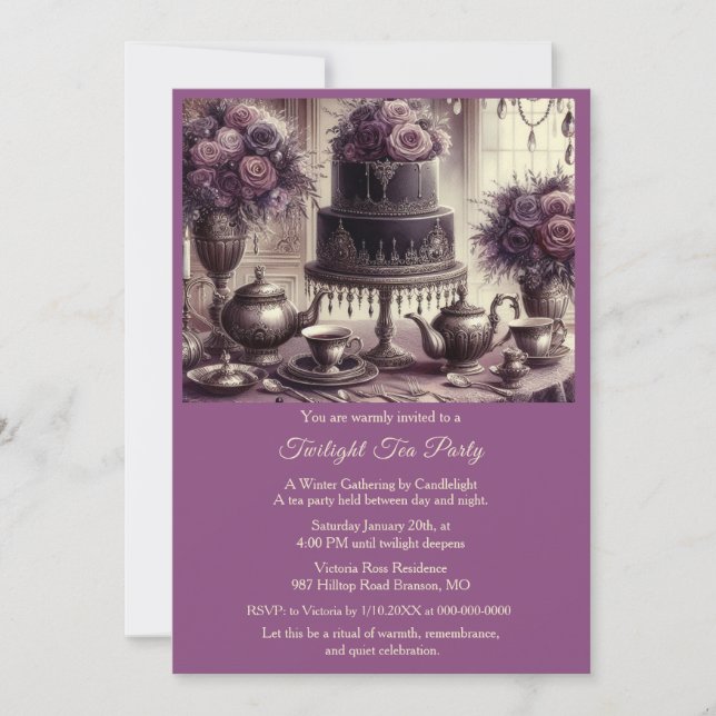 Elegant Moody Tea Party Invitation (Front)