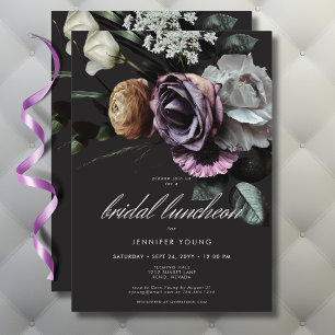 Elegant Moody Twilight Muted Floral Bridal Lunch Invitation