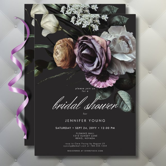 Elegant Moody Twilight Muted Floral Bridal Shower Invitation (Elegant Moody Twilight Muted Floral Bridal Shower Invitation)