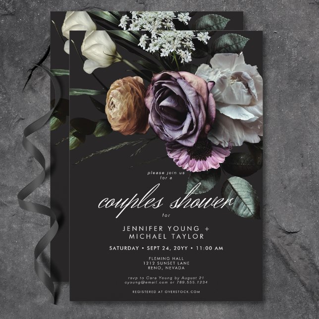 Elegant Moody Twilight Muted Floral Couples Shower Invitation (Elegant Moody Twilight Muted Floral Couples Shower Invitation)