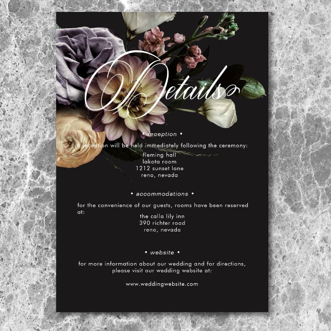 Elegant Moody Twilight Muted Floral Details Enclosure Card (Elegant Moody Twilight Muted Floral Wedding Thank You Card)