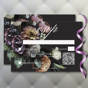 Elegant Moody Twilight Muted Floral QR Code RSVP Card