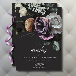 Elegant Moody Twilight Muted Floral Wedding Invitation