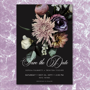 Elegant Moody Twilight Muted Floral Wedding Save The Date