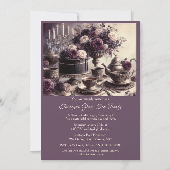 Elegant Moody Twilight Winter Tea Party Invitation (Front)