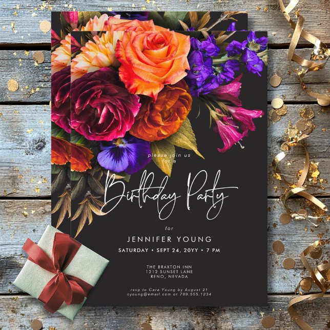 Elegant Moody Vibrant Harvest Floral Birthday Invitation (Elegant Moody Vibrant Harvest Floral Birthday Invitation)