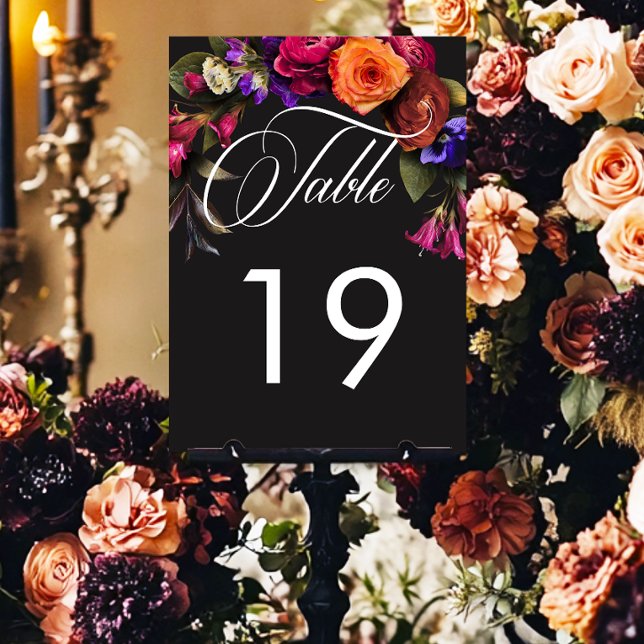 Elegant Moody Vibrant Harvest Floral Details Table Number (Creator Uploaded)