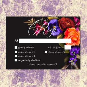 Elegant Moody Vibrant Harvest Floral Dinner RSVP Card