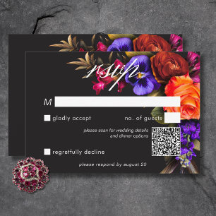 Elegant Moody Vibrant Harvest Floral QR Code RSVP Card