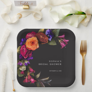 Elegant Moody Vibrant Harvest Floral Shower Paper Plate