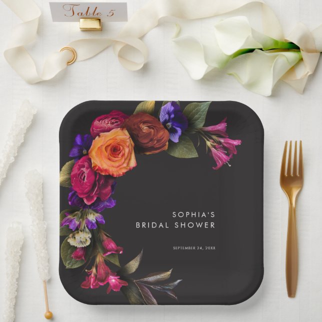 Elegant Moody Vibrant Harvest Floral Shower Paper Plate (Wedding)