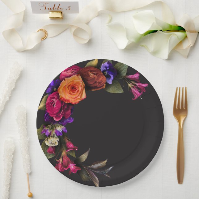 Elegant Moody Vibrant Harvest Floral Shower Paper Plate (Wedding)