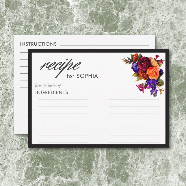 Elegant Moody Vibrant Harvest Floral Shower Recipe Enclosure Card (Elegant Moody Vibrant Harvest Floral Shower Recipe Enclosure Card)