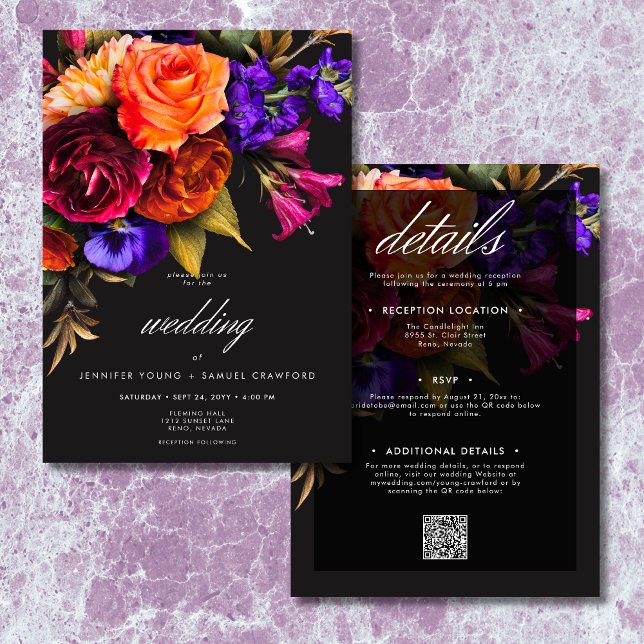 Elegant Moody Vibrant Harvest Floral Two Sided Invitation (Elegant Moody Vibrant Harvest Floral Two Sided Invitation)
