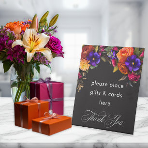 Elegant Moody Vibrant Harvest Floral Wedding Pedestal Sign