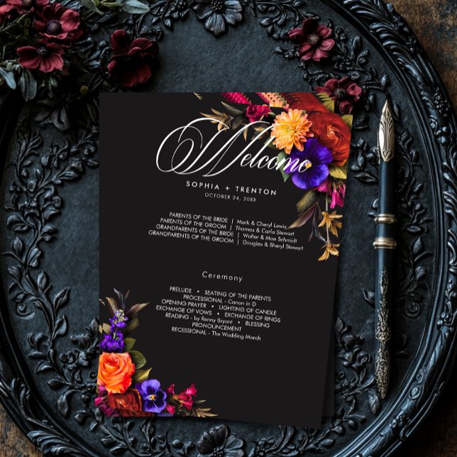 Elegant Moody Vibrant Harvest Floral Wedding Programme (Creator Uploaded)