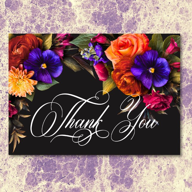 Elegant Moody Vibrant Harvest Floral Wedding Thank You Card (Elegant Moody Vibrant Harvest Floral Wedding Thank You Card)