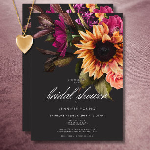 Elegant Moody Vibrant Sunset Floral Bridal Shower Invitation