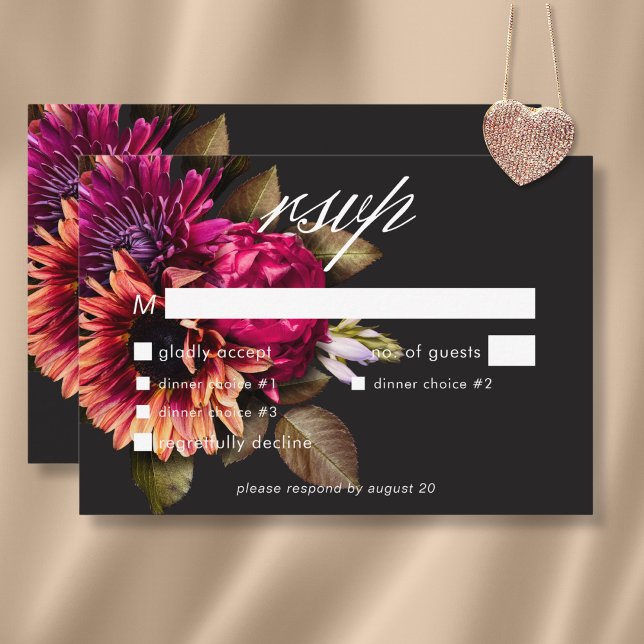 Elegant Moody Vibrant Sunset Floral Dinner RSVP Card (Elegant Moody Vibrant Sunset Floral Dinner RSVP Card)