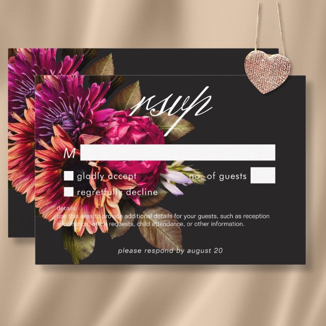 Elegant Moody Vibrant Sunset Floral No Dinner RSVP Card (Elegant Moody Vibrant Sunset Floral No Dinner RSVP Card)