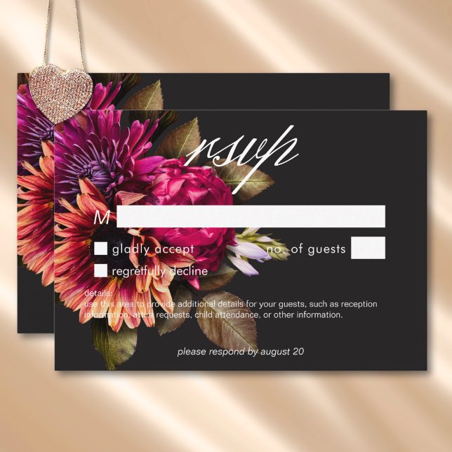 Elegant Moody Vibrant Sunset Floral No Dinner RSVP Card (Elegant Moody Vibrant Sunset Floral No Dinner RSVP Card)