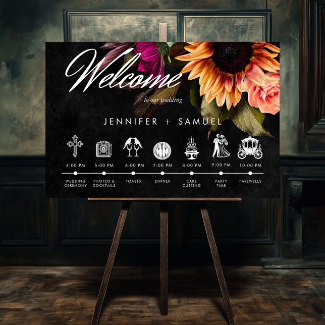Elegant Moody Vibrant Sunset Floral Order of Event Poster (Creator Uploaded)