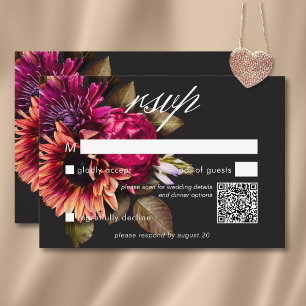 Elegant Moody Vibrant Sunset Floral QR Code RSVP Card