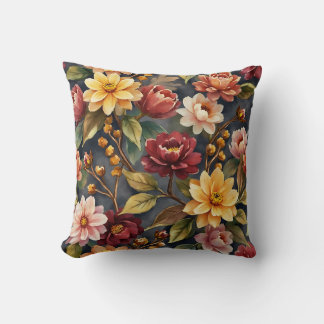 Elegant Moody Vintage Floral Watercolor Cushion