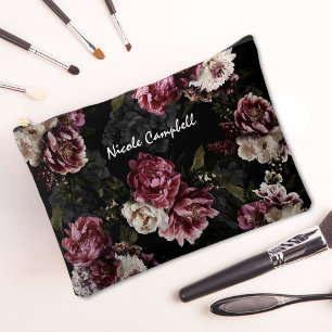 Elegant Moody White Rose Floral Design Accessory Pouch