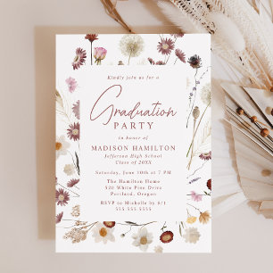 Elegant Moody Wildflowers Graduation Party Invitation