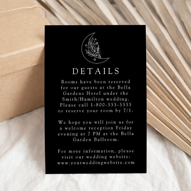 Elegant Moon and Stars Black Wedding Details Enclosure Card (Creator Uploaded)