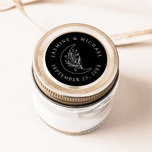 Elegant Moon and Stars Black Wedding Favour Classic Round Sticker