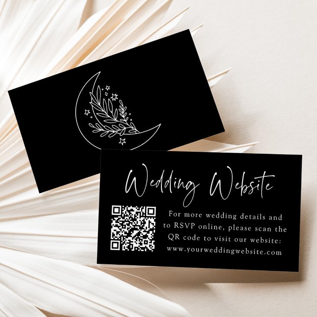 Elegant Moon and Stars Black Wedding Website Enclosure Card (Creator Uploaded)
