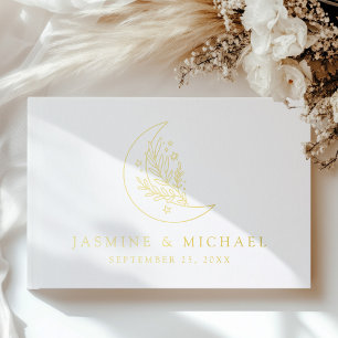 Elegant Moon and Stars Gold Foil Photo Wedding Guest Book