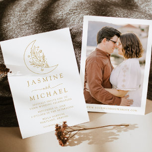 Elegant Moon and Stars Gold Photo Wedding Invitation