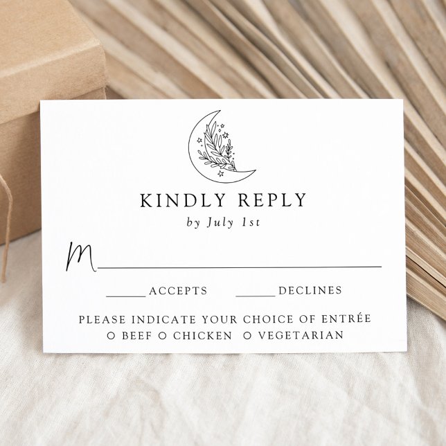 Elegant Moon and Stars Meal Choice Wedding RSVP Card (Creator Uploaded)