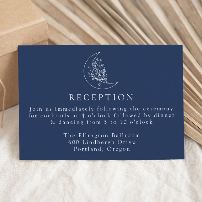 Elegant Moon and Stars Navy Wedding Reception Enclosure Card (Creator Uploaded)