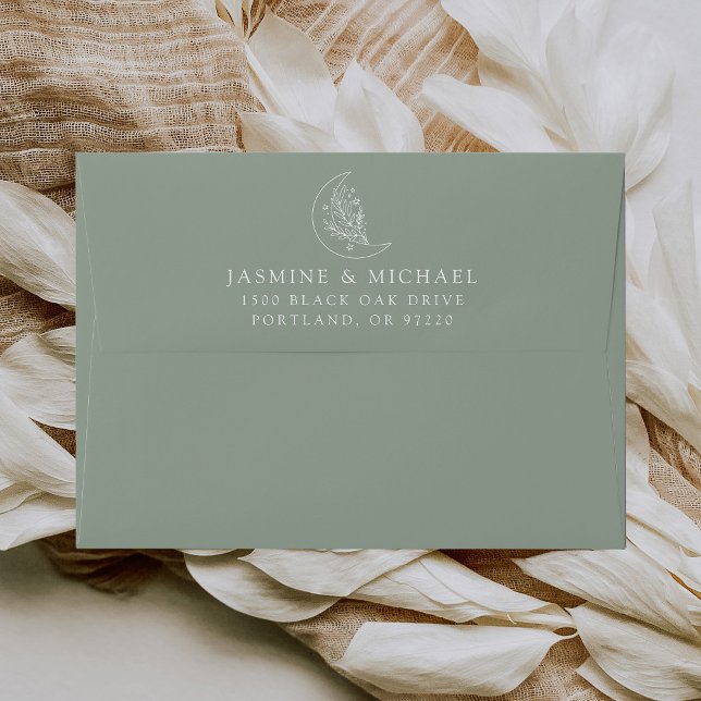 Elegant Moon and Stars Sage Green Wedding Envelope (Creator Uploaded)