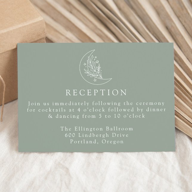 Elegant Moon and Stars Sage Wedding Reception Enclosure Card (Creator Uploaded)
