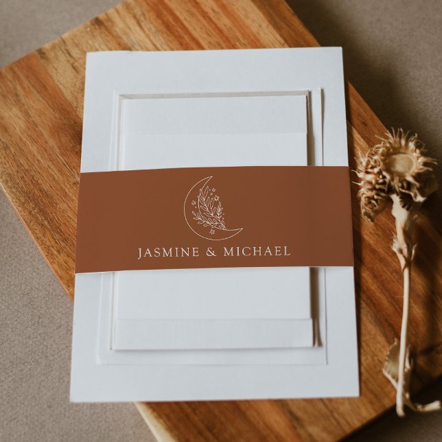 Elegant Moon and Stars Terracotta Wedding Invitation Belly Band (Creator Uploaded)