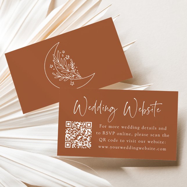 Elegant Moon and Stars Terracotta Wedding Website Enclosure Card (Creator Uploaded)