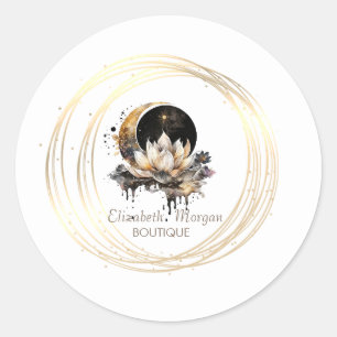 Elegant Moon Gold Circles Lotus Classic Round Sticker
