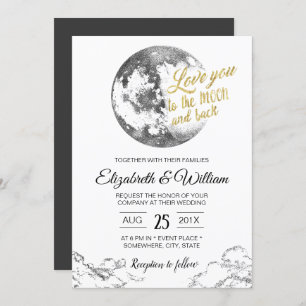 Elegant Moon Gold Typography Crescent Wedding Invitation