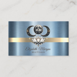 Elegant Moon Lotus Blue Metallic  Business Card