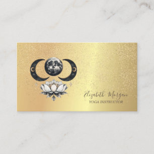 Elegant Moon Lotus Gold Confetti Yoga Business Card